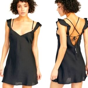 FREE PEOPLE INTIMATELY FREE What I Want Black Cold Shoulder Mini Slip Dress SZ M